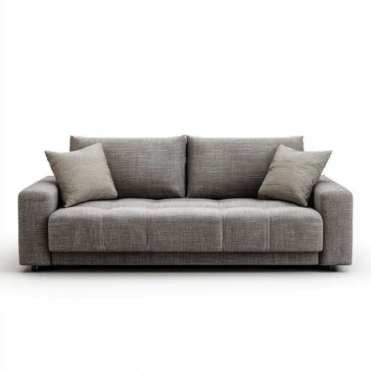 Szara trzyosobowa sofa z tkaniny poliestrowej, 220 × 95 × 85 cm