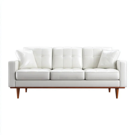 Trzyosobowa sofa ze skóry syntetycznej PU, biała/brązowa, 210 x 90 x 85 cm