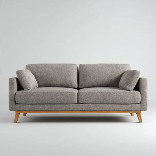 Sofa 3-osobowa szara z tapicerką poliestrową i drewnianymi nogami, 210 × 90 × 85 cm