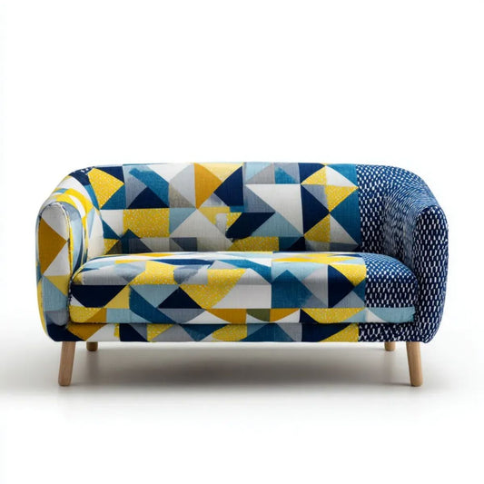 Sofa dwuosobowa z poliestru granatowo-żółta 140 x 78 x 78 cm