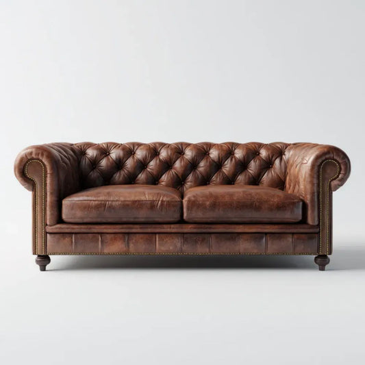 Dwuosobowa sofa Chesterfield z tapicerką PU, brązowa, 180 x 90 x 75 cm
