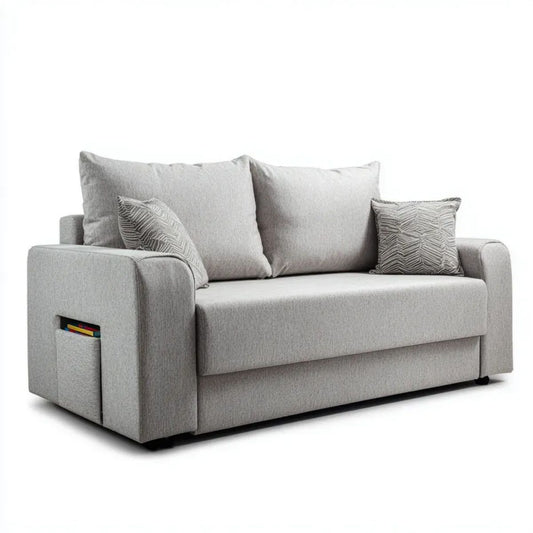 Dwuosobowa sofa rozkładana z tkaniny jasnoszara 160 x 90 x 85 cm