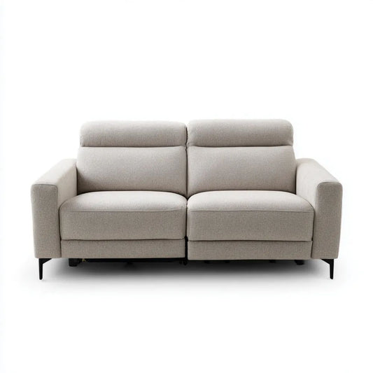 Dwuosobowa sofa z funkcją relaksu z poliestru, jasnobeżowa/czarna, 170 x 95 x 100 cm