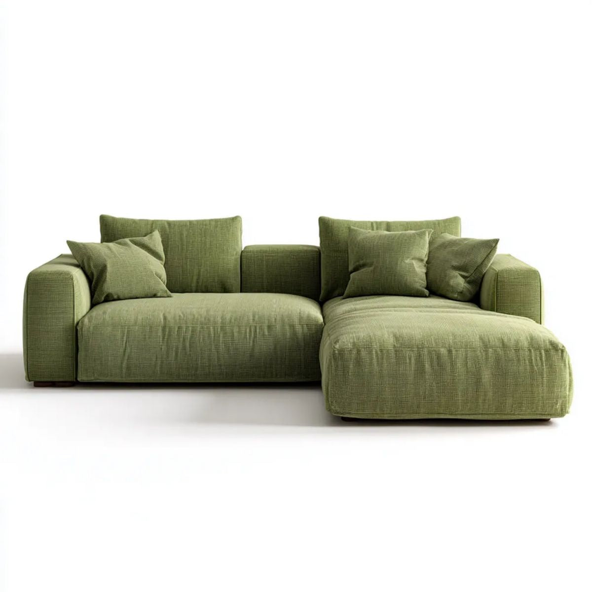 Zielona oliwkowa sofa narożna z prawostronnym szezlongiem, tapicerowana tkaniną poliestrową, 260 × 170 × 75 cm