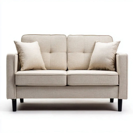 Sofa dwuosobowa beżowa z tapicerką poliestrową, 160 x 85 x 85 cm
