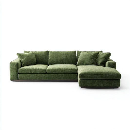 Zielona sofa narożna w kształcie L z prawym szezlongiem i tapicerką poliestrową 280 x 160 x 85 cm