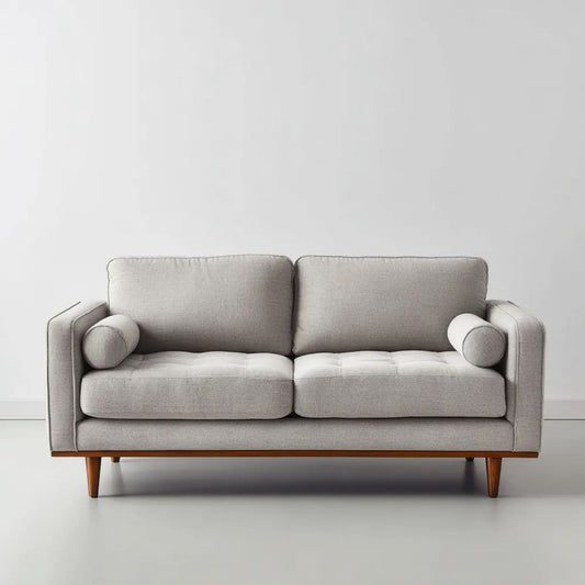 Sofa dwuosobowa jasnoszara z tkaniny na nogach z litego drewna sosnowego, 180 × 85 × 85 cm