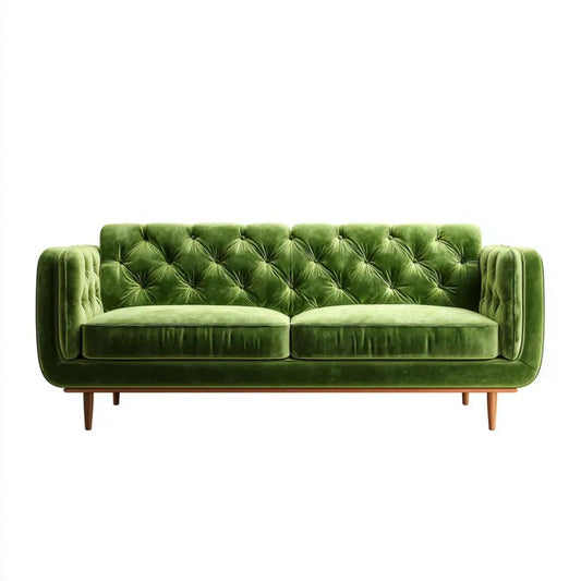 Trzyosobowa sofa zielona z aksamitu, 220 x 90 x 82 cm, styl chesterfield