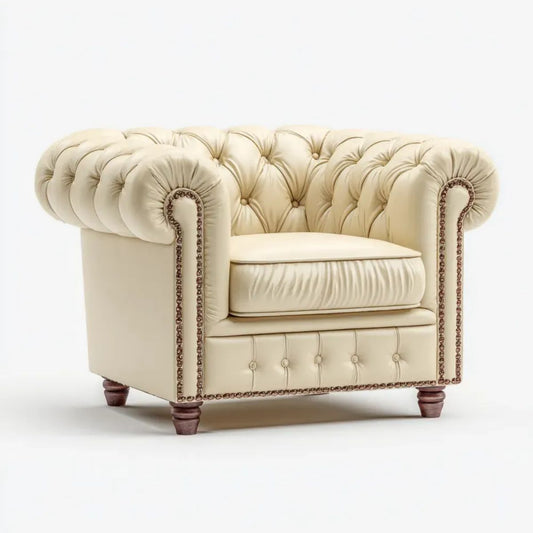 Fotel Chesterfield ze skóry PU, kremowy, 120 x 95 x 75 cm