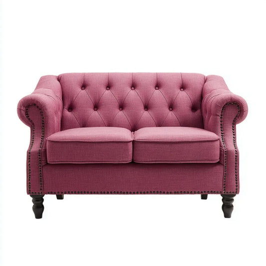 Różowa sofa dwuosobowa Chesterfield z tapicerką poliestrową 145 x 85 x 75 cm