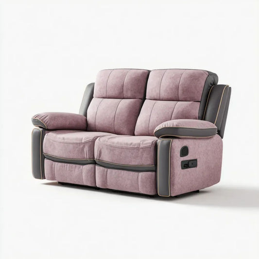 Dwuosobowa sofa z elektryczną funkcją relaksu z mikrofibry, różowo-ciemnoszara, 160 x 95 x 102 cm