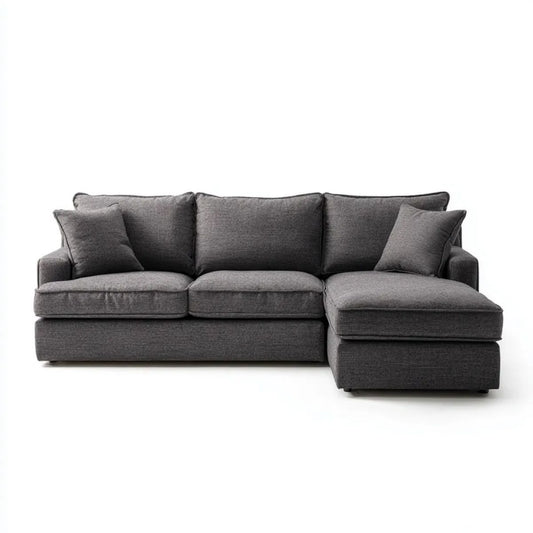 Grafitowa sofa narożna z prawym szezlongiem z tkaniny poliestrowej, 270 × 160 × 85 cm