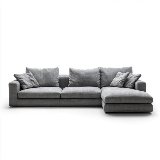 Szara sofa narożna w kształcie L z prawostronnym szezlongiem, tapicerka poliestrowa, 280 × 160 × 85 cm
