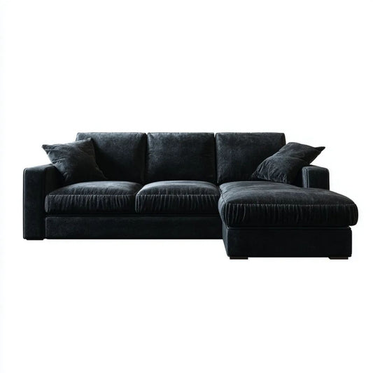 Czarna sofa narożna z prawym szezlongiem z weluru 260 × 160 × 85 cm, w kształcie L